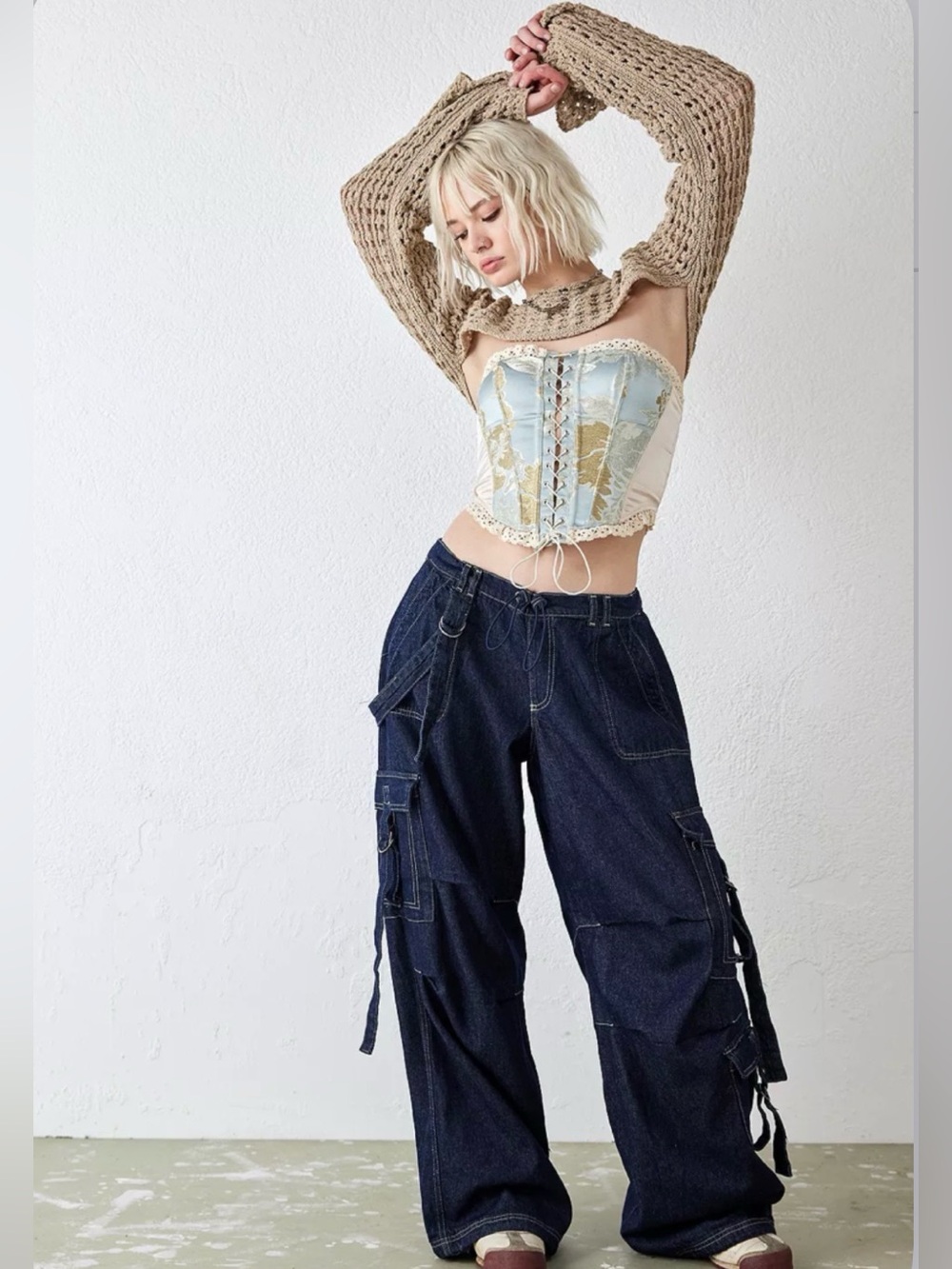 BDG Dark Blue Wide-Leg Cargo Jeans for Women - Picture 2 of 15